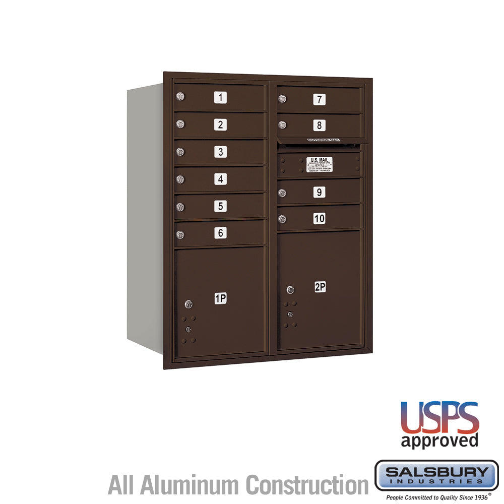10 Door High Recessed Mounted 4C Horizontal Mailbox with Parcel Lockers - Bronze