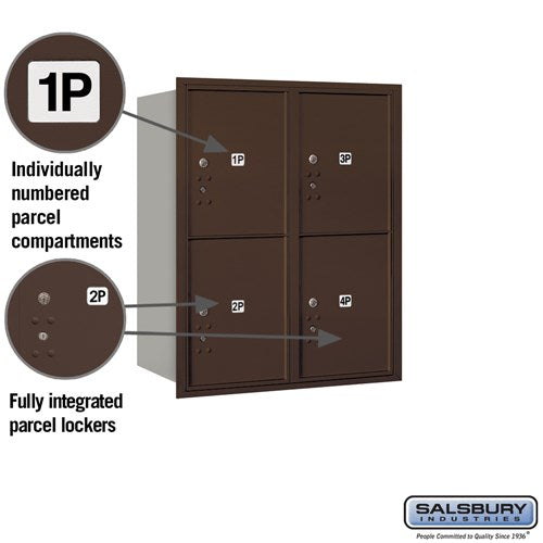 10-Door High Recessed Mounted Parcel Locker with USPS Access - Bronze - Rear Loading