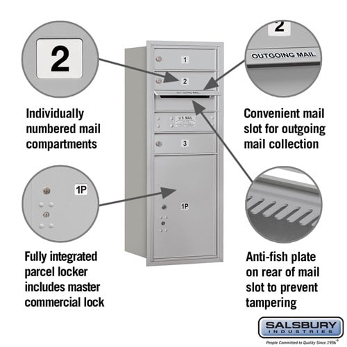 10 Door High Recessed Mounted 4C Horizontal Mailbox with Parcel Locker - Rear Loading