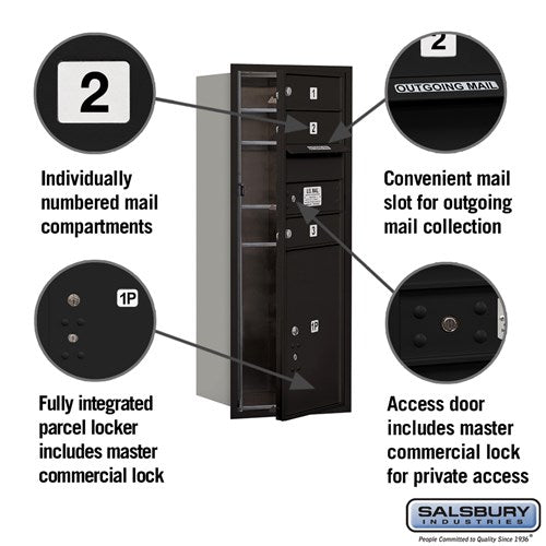 10 Door High Recessed Mounted Mailbox with Parcel Locker - Black