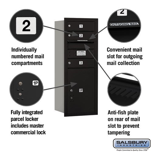 10 Door High Recessed Mounted 4C Horizontal Mailbox with Parcel Locker - Black, Rear Loading
