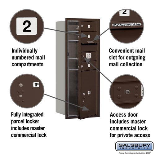 10 Door High Recessed Mounted 4C Horizontal Mailbox with Parcel Locker - Bronze - Private Access