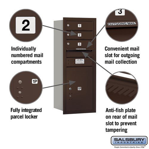 10 Door High Recessed Mounted 4C Horizontal Mailbox with Parcel Locker - Bronze, Rear Loading