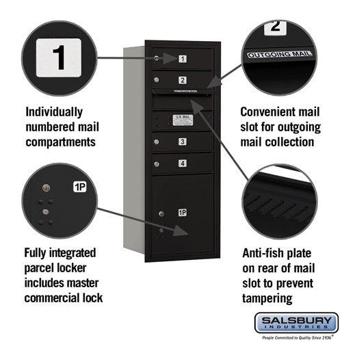 10-Door High Recessed Mailbox with Parcel Locker - Black, Rear Loading