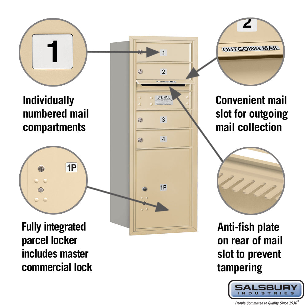 10-Door High Recessed Mounted Mailbox with Parcel Locker - Sandstone