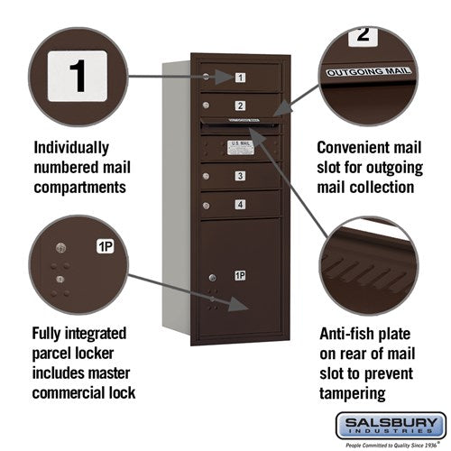 10 Door High Recessed Mounted 4C Horizontal Mailbox with Parcel Locker - Bronze, Rear Loading