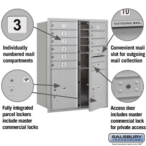 11 Door High Recessed Mounted 4C Horizontal Mailbox with Parcel Lockers - Front Loading