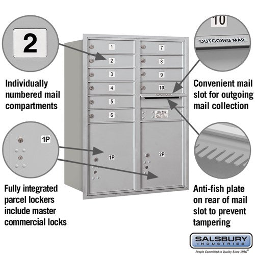 11 Door High Recessed Mounted 4C Horizontal Mailbox with Parcel Lockers - Rear Loading