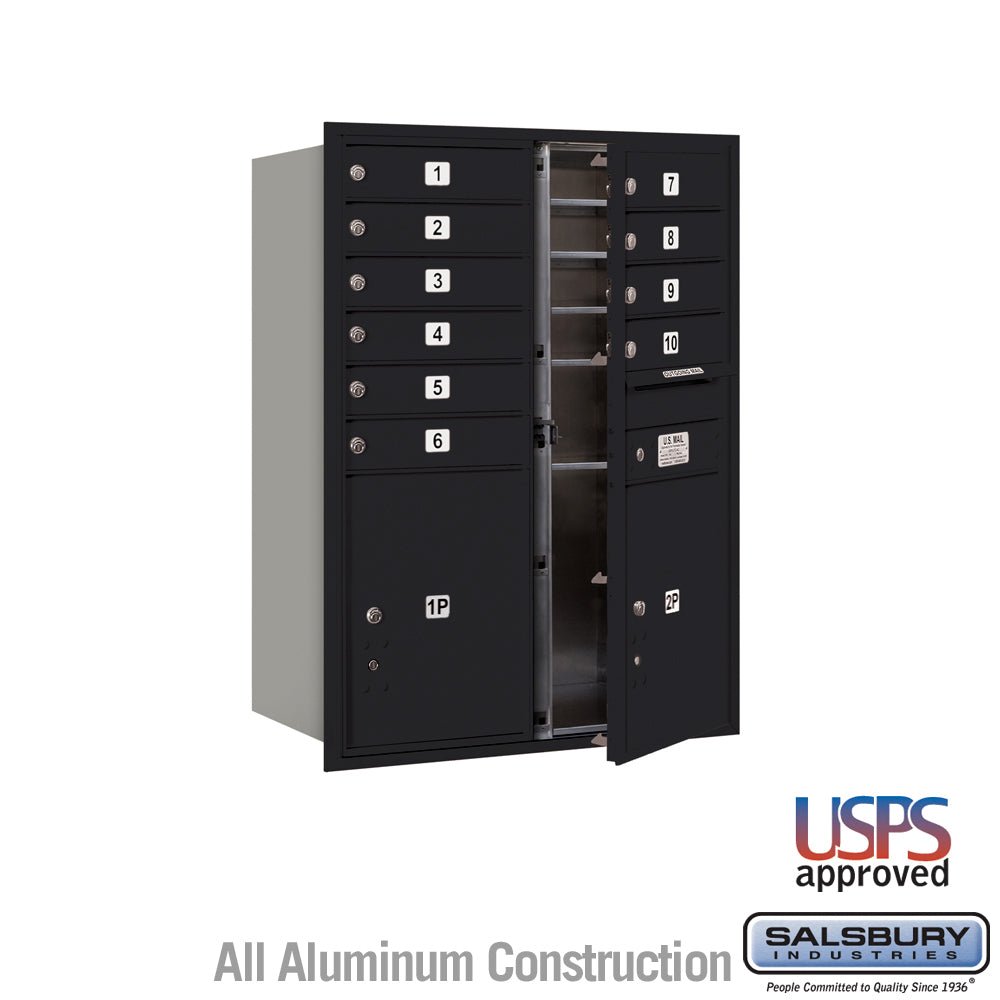 11 Door High Recessed Mounted 4C Horizontal Mailbox with Parcel Lockers - Black