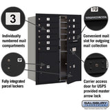 11 Door High Recessed Mounted 4C Horizontal Mailbox with Parcel Lockers - Black