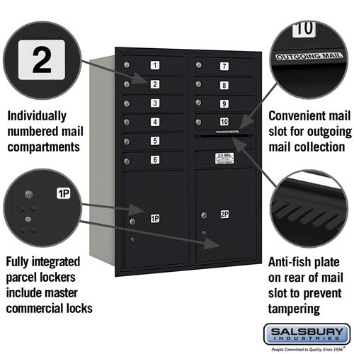 11 Door High Recessed Mounted 4C Horizontal Mailbox with Parcel Lockers - Rear Loading