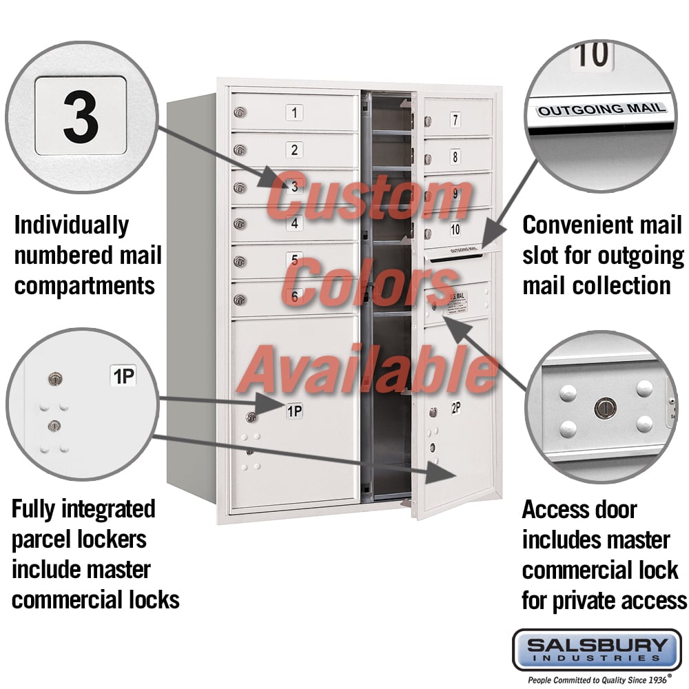 Recessed Mounted 4C Horizontal Mailbox - 11 Door High Unit - Double Column - Custom Color - Front Loading - Private Access