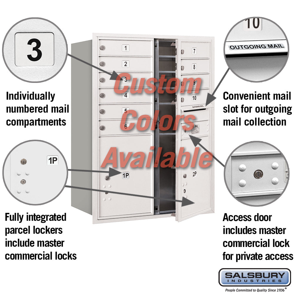 Recessed Mounted 4C Horizontal Mailbox - 11 Door High Unit - Double Column - Custom Color - Front Loading - Private Access