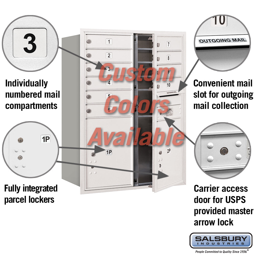 Recessed Mounted 4C Horizontal Mailbox - 11 Door High Unit with Parcel Lockers