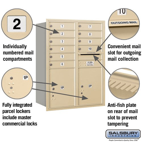 11-Door High Recessed Mounted Mailbox with Parcel Locker - Sandstone