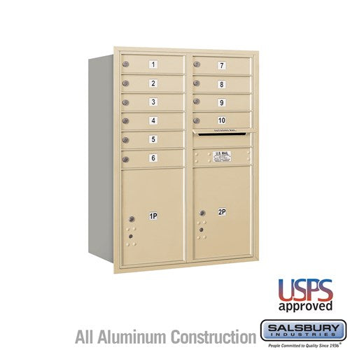 11 Door High Recessed Mounted 4C Horizontal Mailbox with Parcel Lockers - Sandstone
