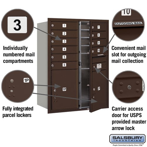 11-Door High Recessed Mounted 4C Horizontal Mailbox with Parcel Lockers in Bronze - USPS Approved