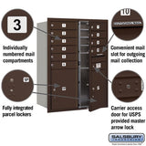 11-Door High Recessed Mounted 4C Horizontal Mailbox with Parcel Lockers in Bronze - USPS Approved