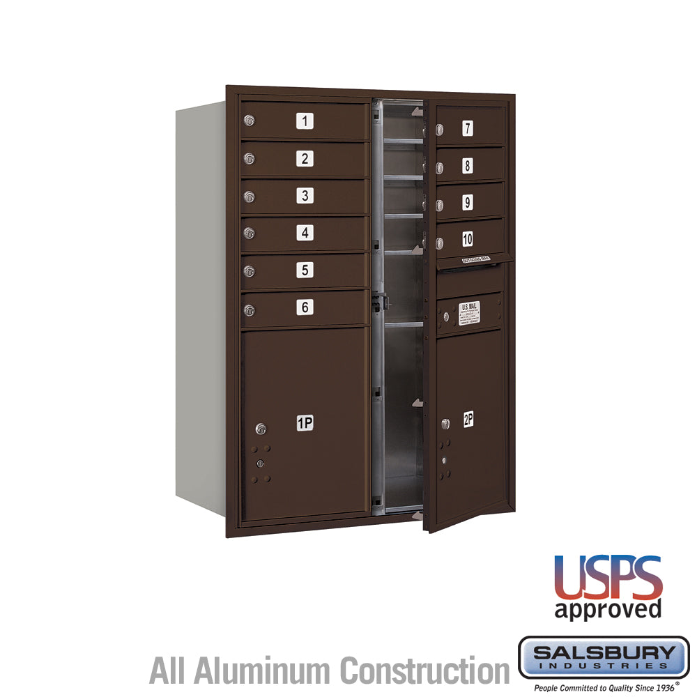 11-Door High Recessed Mounted 4C Horizontal Mailbox with Parcel Lockers in Bronze - USPS Approved