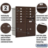 11-Door High Recessed Mounted Mailbox with Parcel Lockers - Bronze - Rear Loading