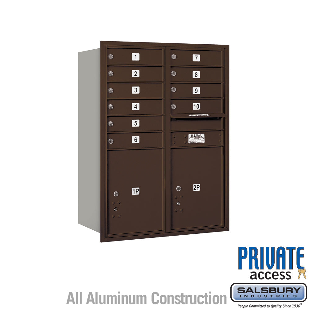 11 Door High Recessed Mounted Mailbox with Parcel Locker - Bronze - Rear Loading