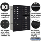 11 Door High Recessed Mounted 4C Horizontal Mailbox with 15 Compartments and Parcel Locker - Black - Rear Loading