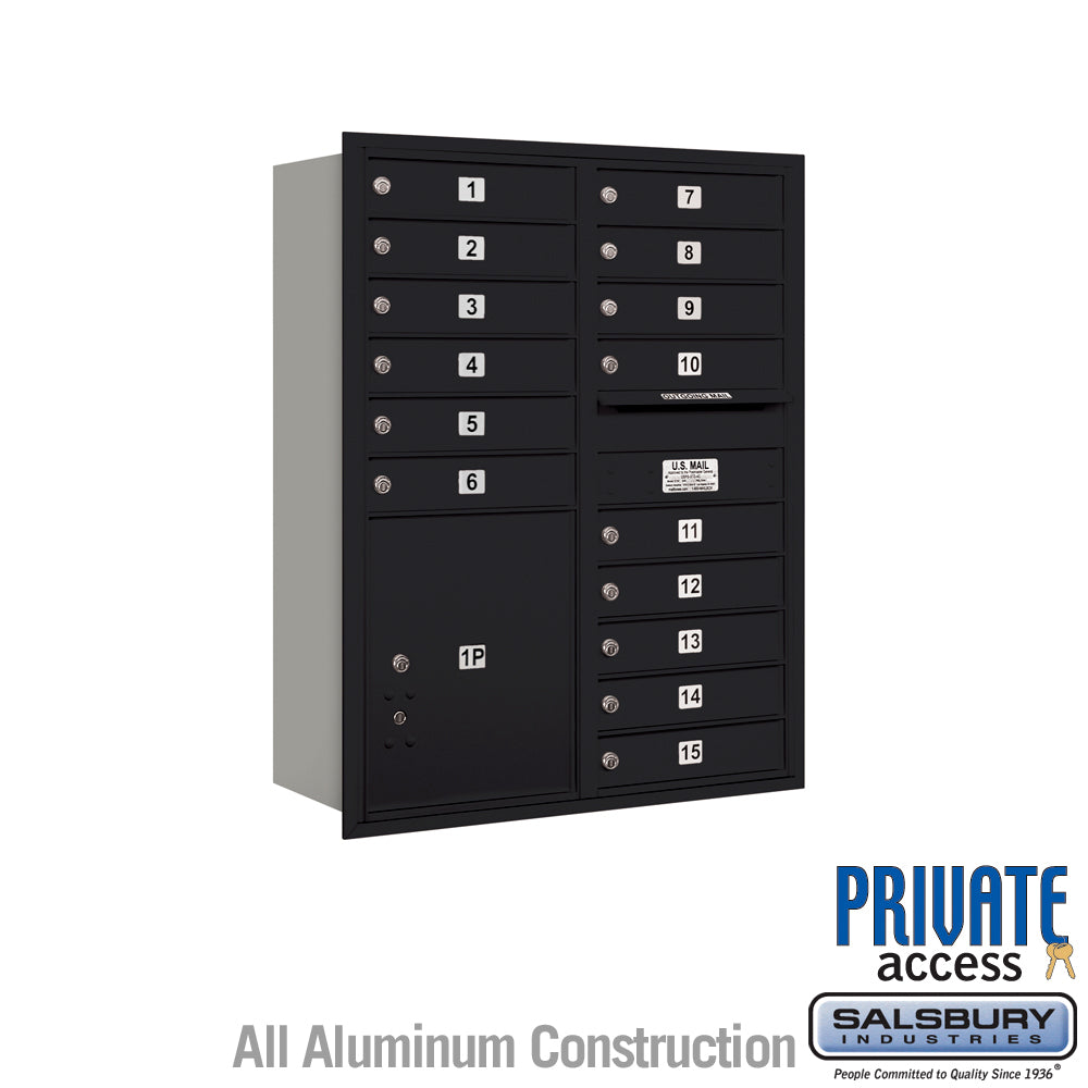 11 Door High Recessed Mounted 4C Horizontal Mailbox with 15 Compartments and Parcel Locker - Black - Rear Loading