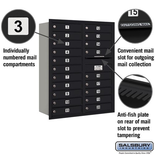 11 Door High Recessed Mounted 4C Horizontal Mailbox with 20 Doors in Black - Rear Loading