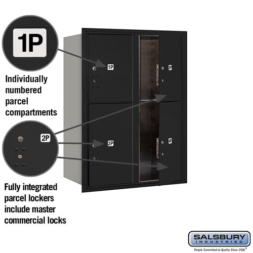11-Door High Recessed Mounted Parcel Locker with 4 Parcel Lockers - Black - Front Loading