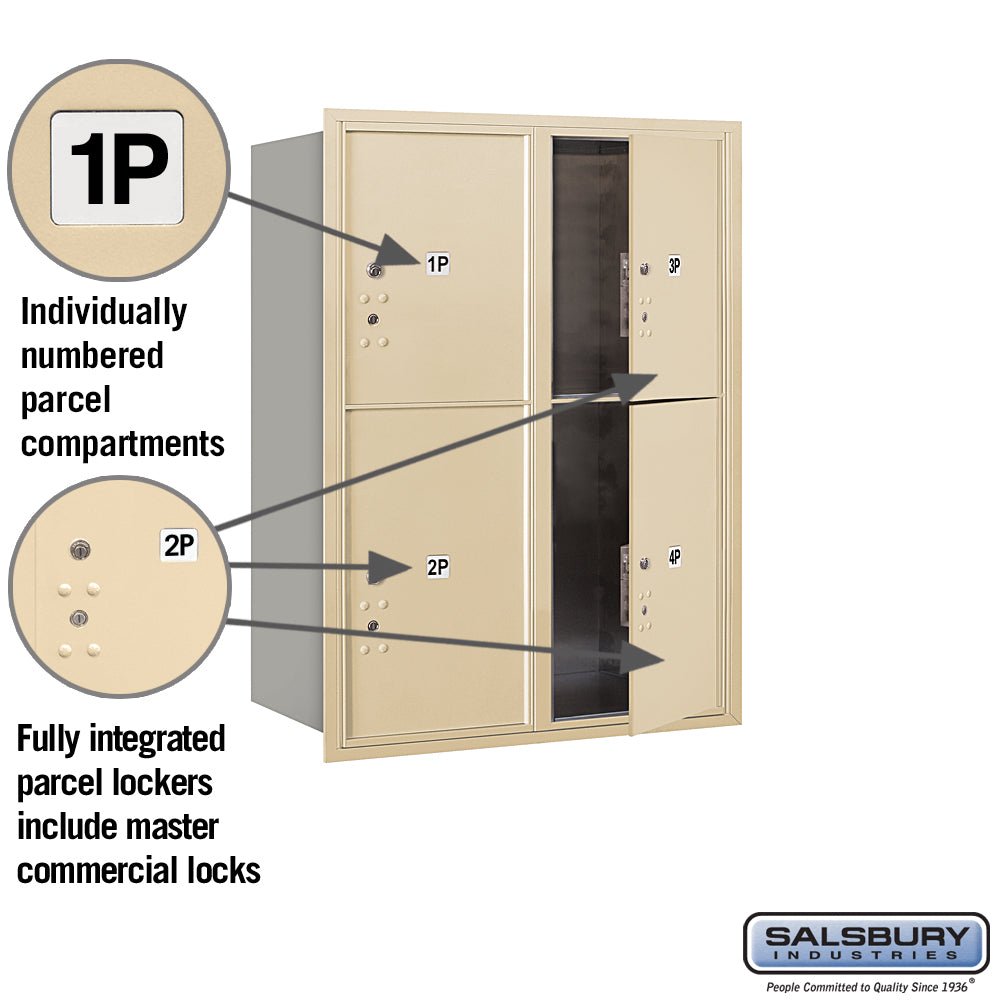 11-Door High Recessed Mounted Parcel Locker with 4 Parcel Lockers in Sandstone - Front Loading