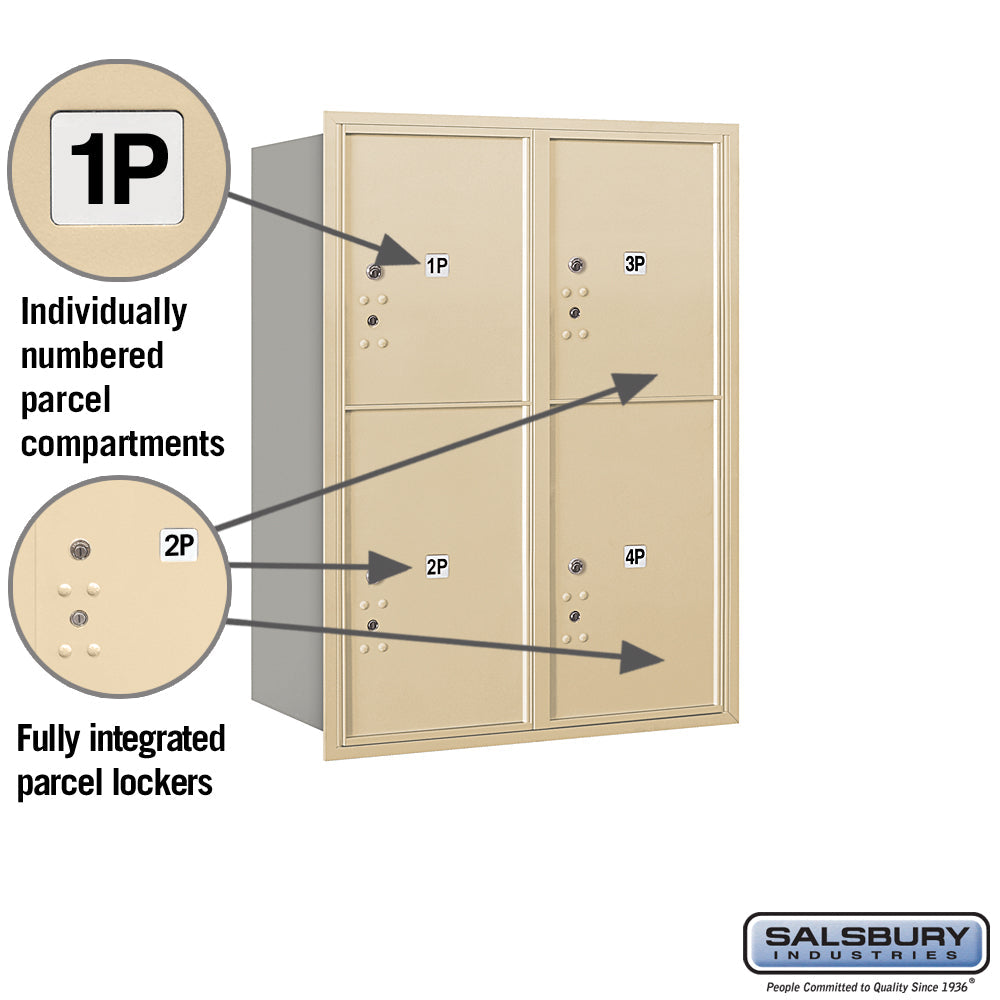11 Door High Recessed Mounted Parcel Locker with 4 Parcel Lockers - Sandstone - Rear Loading