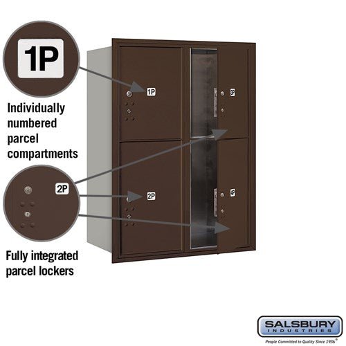 11 Door High Recessed Mounted Parcel Locker with 4 Parcel Lockers in Bronze - USPS Access