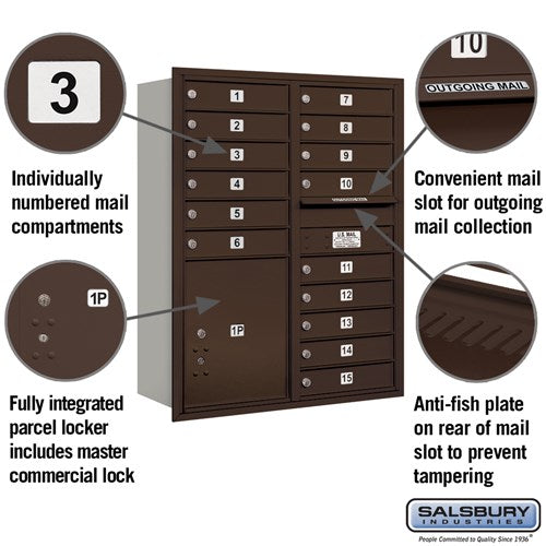 11 Door High Recessed Mounted Mailbox with Parcel Locker - Bronze - Rear Loading