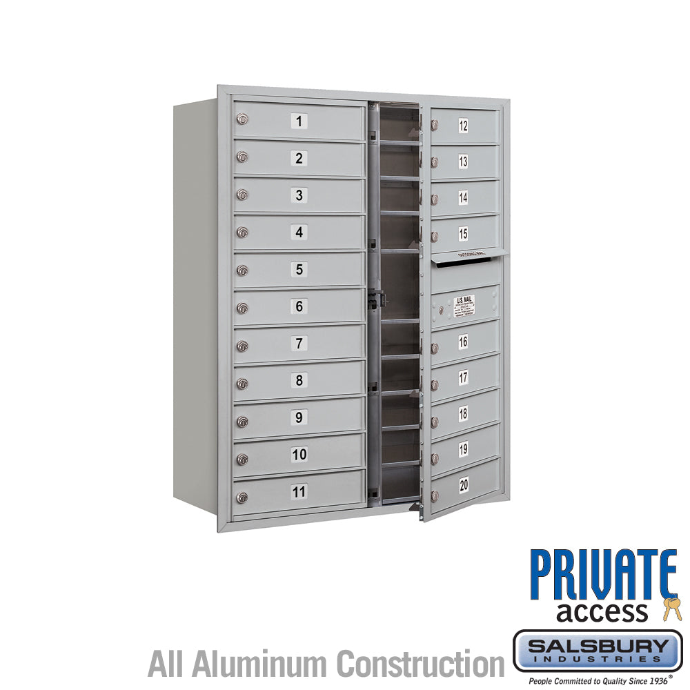 11 Door High Recessed Mounted 4C Horizontal Mailbox with 20 Doors in Aluminum - Private Access