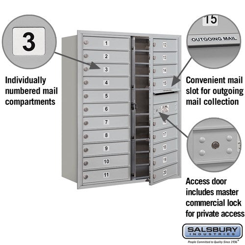 11 Door High Recessed Mounted 4C Horizontal Mailbox with 20 Doors in Aluminum - Private Access