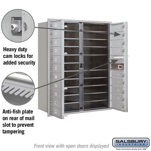 11 Door High Recessed Mounted 4C Horizontal Mailbox with 20 Doors in Aluminum - Private Access