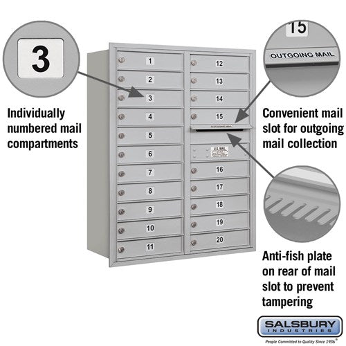 11 Door High Recessed Mounted 4C Horizontal Mailbox with 20 Doors - Rear Loading