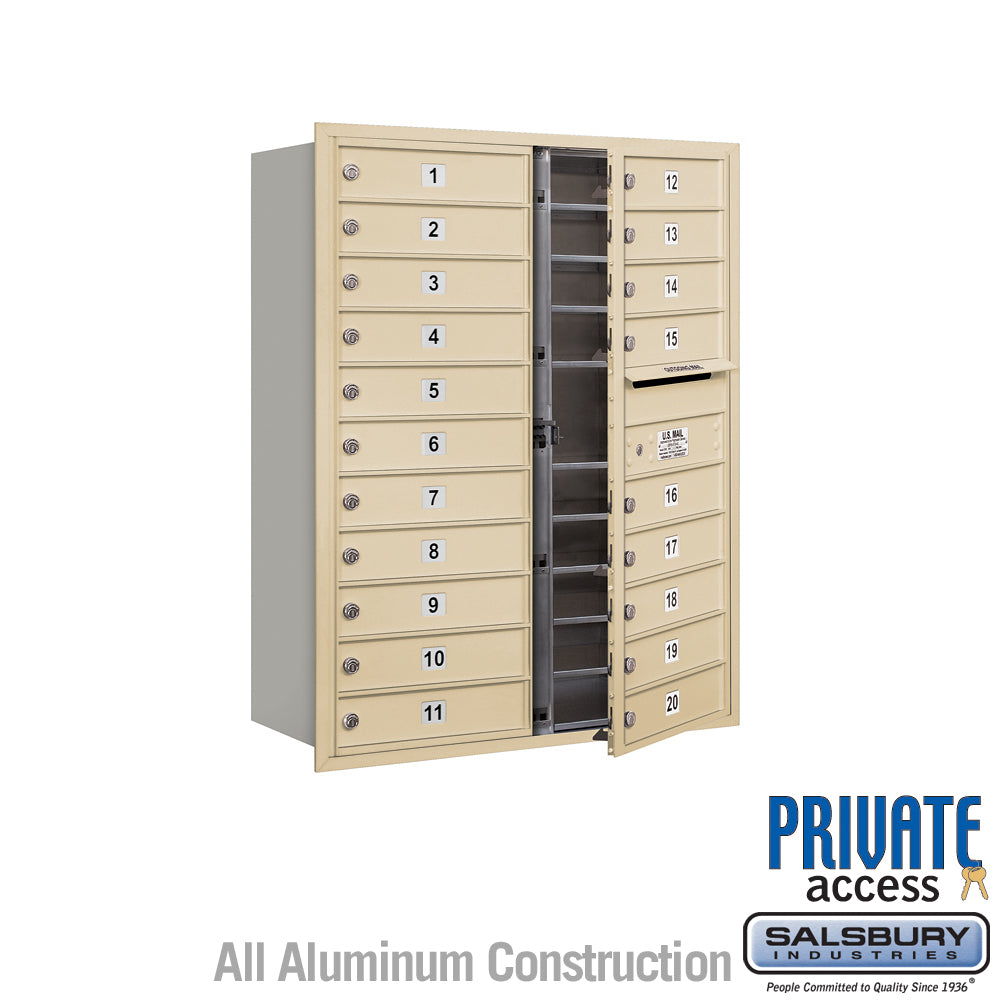 11 Door High Recessed Mounted 4C Horizontal Mailbox with 20 Doors in Sandstone - Private Access