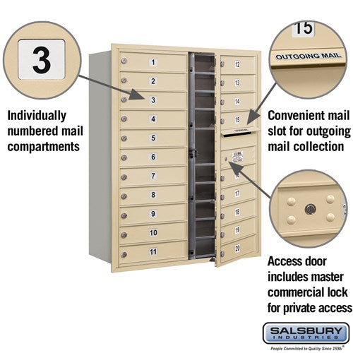 11 Door High Recessed Mounted 4C Horizontal Mailbox with 20 Doors in Sandstone - Private Access