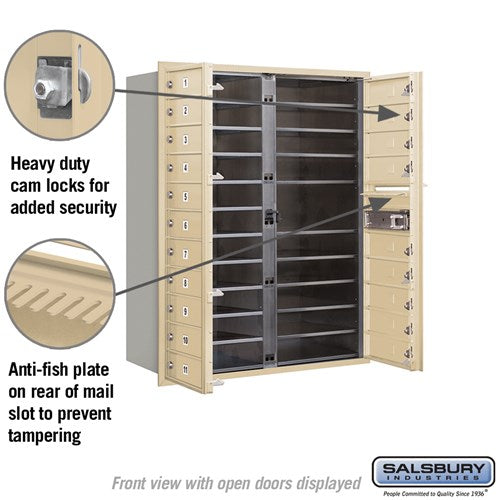 11 Door High Recessed Mounted 4C Horizontal Mailbox with 20 Doors in Sandstone - Private Access