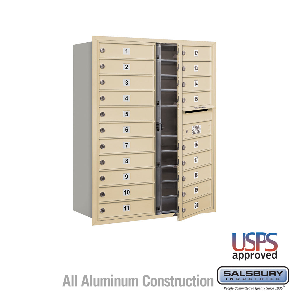 11 Door High Recessed Mounted 4C Horizontal Mailbox with 20 Doors in Sandstone - USPS Approved