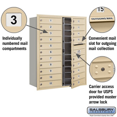 11 Door High Recessed Mounted 4C Horizontal Mailbox with 20 Doors in Sandstone - USPS Approved