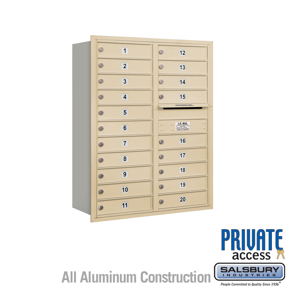 11 Door High Recessed Mounted 4C Horizontal Mailbox with 20 Doors in Sandstone - Rear Loading