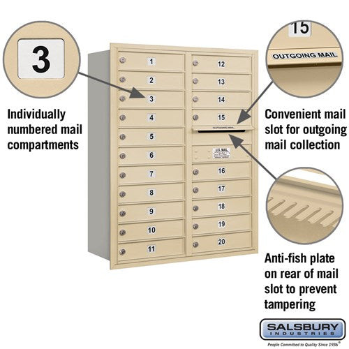 11 Door High Recessed Mounted 4C Horizontal Mailbox with 20 Doors in Sandstone - Rear Loading
