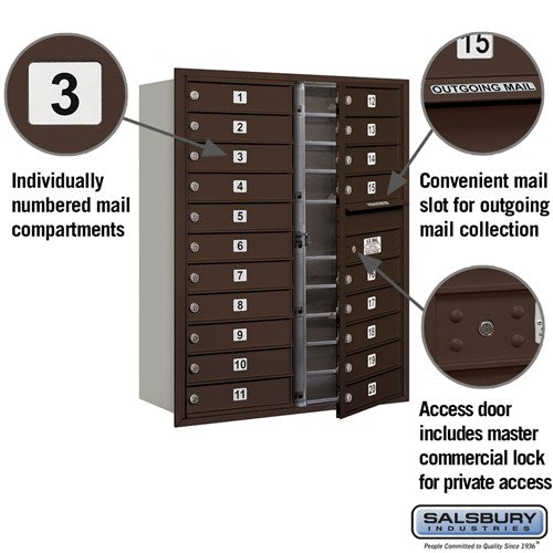 11 Door High Recessed Mounted 4C Horizontal Mailbox with 20 Doors in Bronze - Private Access