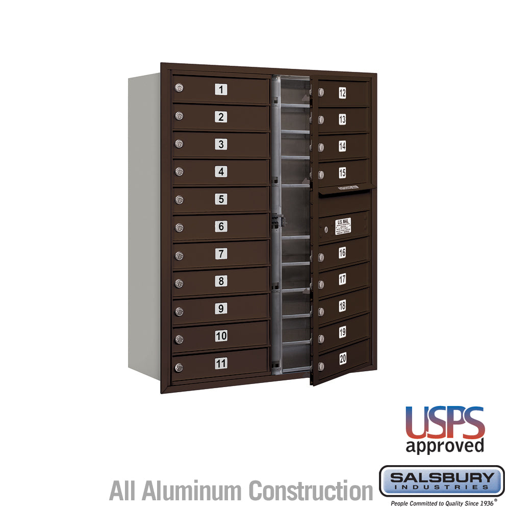 11 Door High Recessed Mounted 4C Horizontal Mailbox with 20 Doors in Bronze - USPS Approved