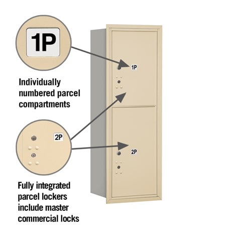 11-Door High Recessed Parcel Locker with 2 Parcel Compartments - Sandstone - Rear Loading