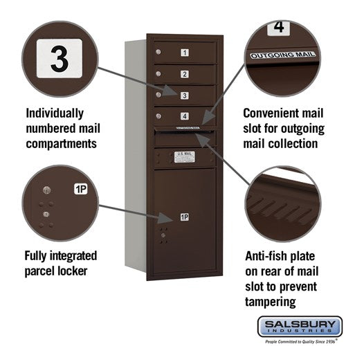 11-Door High Recessed Mounted 4C Horizontal Mailbox with Parcel Locker - Bronze, Rear Loading