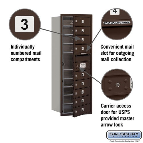 11-Door High Recessed Mounted 4C Horizontal Mailbox with USPS Access - Bronze