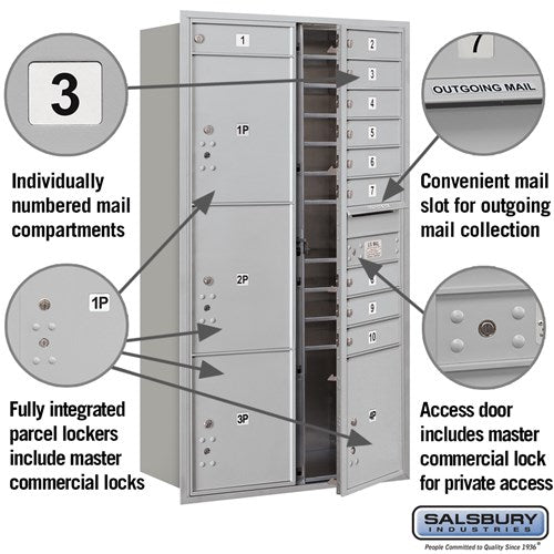 Maximum Height Recessed Mounted 4C Horizontal Mailbox with 10 Doors and 4 Parcel Lockers - Front Loading